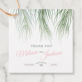 Tropisk handflatan bröllop tack vare mörk grönt ro gåvor etiketter