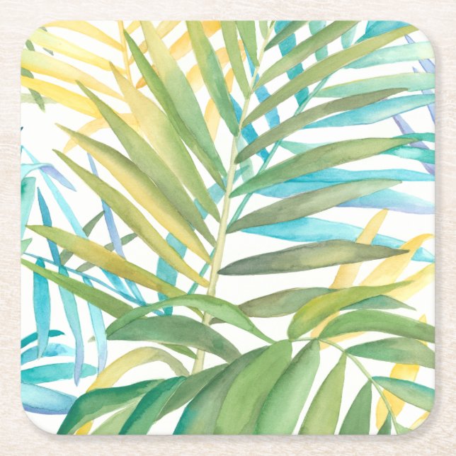 Tropisk Handflatan-Löv Underlägg Papper Kvadrat (Framsidan)