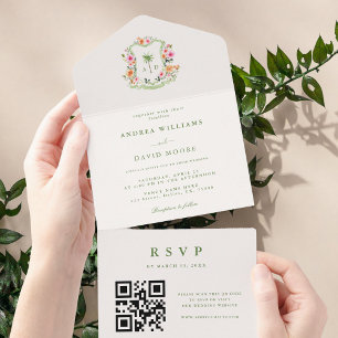 Tropisk Handflatan-monogram QR-kod, Beach Wedding