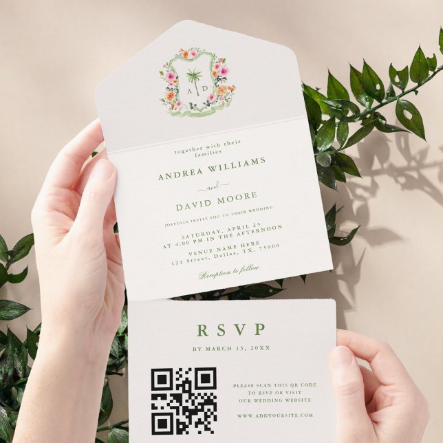 Tropisk Handflatan-monogram QR-kod, Beach Wedding (Skapare uppladdad)