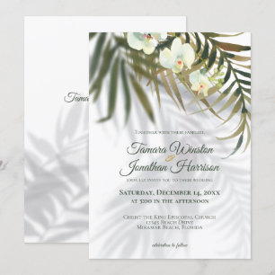 Tropisk Handflatan & orkidé Shadows Beach Wedding  Inbjudningar