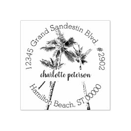 Tropisk Handflatan Träd Hand Lettered Returadress Stämpel