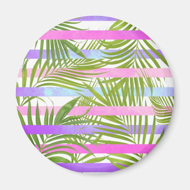 Tropisk handflatan träd, modern rosa violett rand magnet (Framsidan)