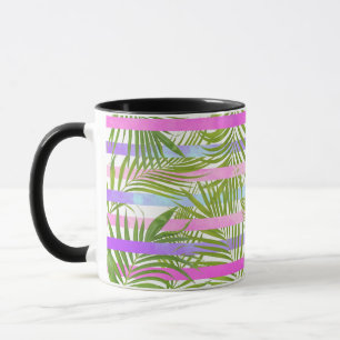 Tropisk handflatan träd, modern rosa violett rand mugg