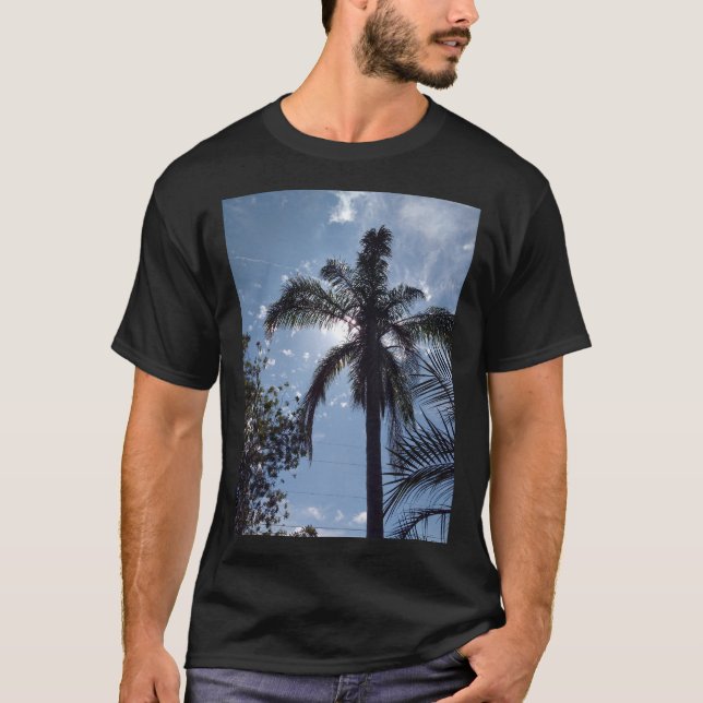 Tropisk Handflatan Träd på Manar svarta Tshirt T Shirt (Framsida)