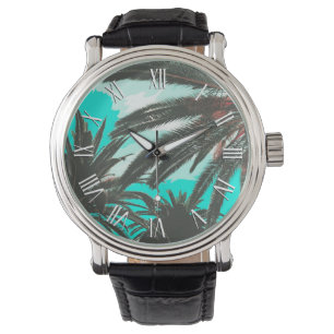 Tropisk Handflatan Träd Teal Himlar Manar Watch Armbandsur
