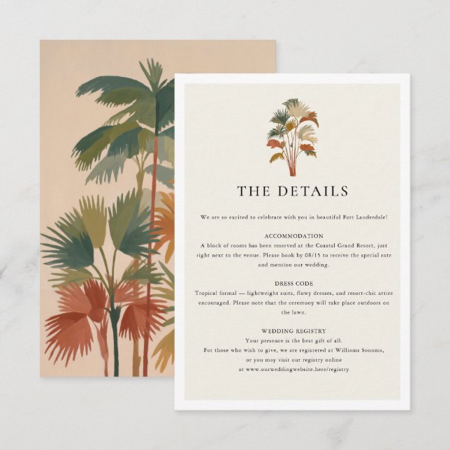 Tropisk Handflatan Träd-vattenfärg Pastel Boho Brö Tilläggskort (Fram/baksida)