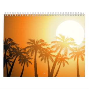 Tropisk handflatan träd vid solnedgången kalender