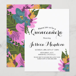 Tropisk Handritad Blommig Quinceañera Sweet 16  Inbjudningar