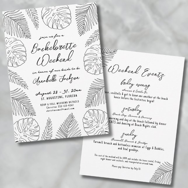 Tropisk Handritad Strand Sjungfyllnadsfest Inbjudningar (Tropical Hand Drawn Beach Bachelorette Party Invitation)