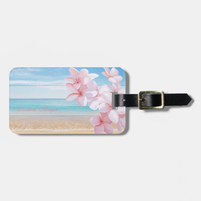 Tropisk, Hav, Strand, Hawaiianskt Blomster Bagagebricka (Horisontell Framsida)