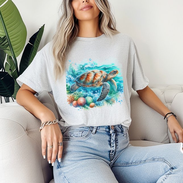 Tropisk havssköldpadda under havet Ocean surfare  T Shirt (Tropical Sea Turtle Under the Sea Ocean Surfer Tee Coastal Beach Gender Neutral Unisex T-Shirt)