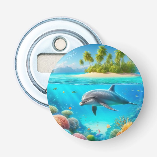 Tropisk/hawaii-färgad delfin under vatten flasköppnare (Framsidan)