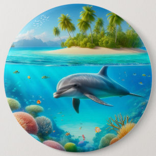 Tropisk/hawaii-färgad delfin under vatten knapp