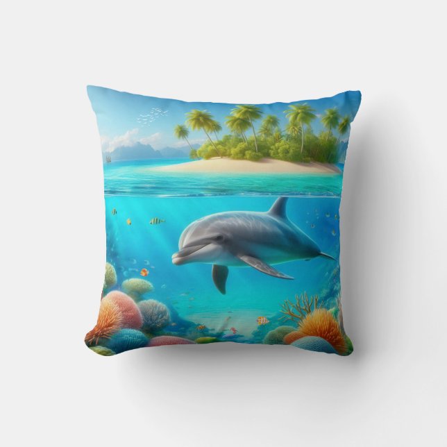 Tropisk/hawaii-färgad delfin under vatten kudde (Framsida)