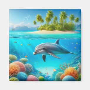 Tropisk/hawaii-färgad delfin under vatten magnet