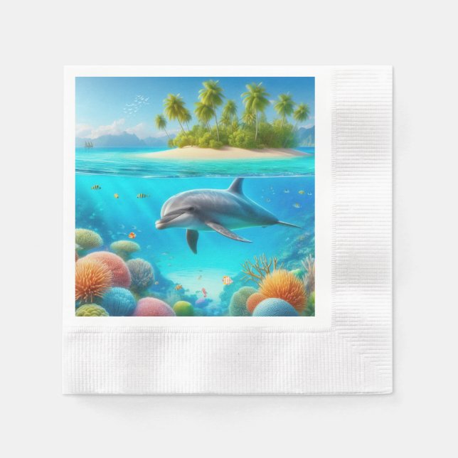 Tropisk/hawaii-färgad delfin under vatten pappersservett (Framsidan)