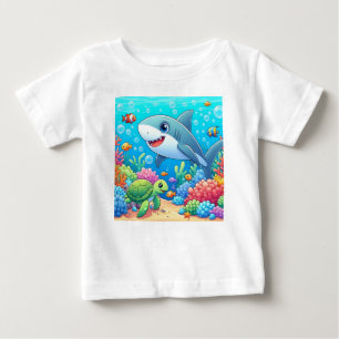 Tropisk/Hawaii färgrik undervattens haj & sköldpad T Shirt