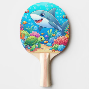 Tropisk/Hawaii färgrik undervattenshaj & sköldpadd Pingisracket