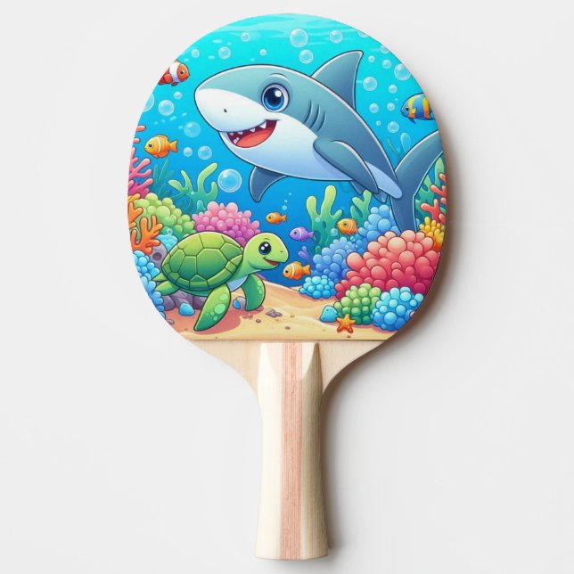 Tropisk/Hawaii färgrik undervattenshaj & sköldpadd Pingisracket (Framsidan)