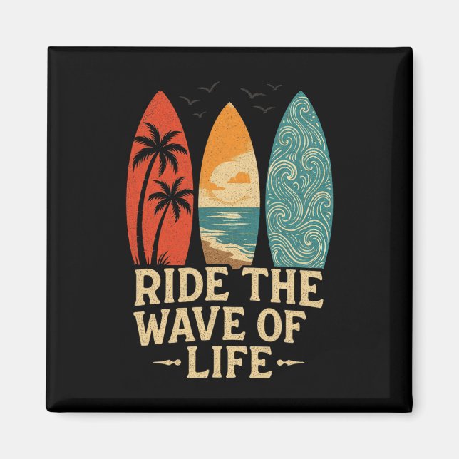 Tropisk Hawaii Palmträd Surfing Strand Surfbräda  Magnet (Framsidan)