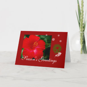 Tropisk Hawaii röd hibiskus, god jul Helgkort