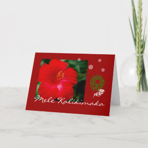 Tropisk Hawaii röd hibiskus, Mele Kalikimaka Helgkort