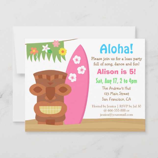 Tropisk Hawaii Tiki Luau Strand Födelsedagsfest Inbjudningar (Framsida)