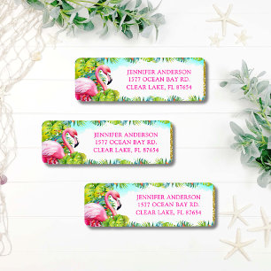 Tropisk hawaiiansk Aloha Flamingo Returadress Etikett