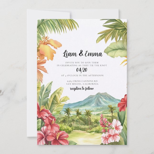Tropisk hawaiiansk destinationsbröllopsinbjudan inbjudningar (Framsida)
