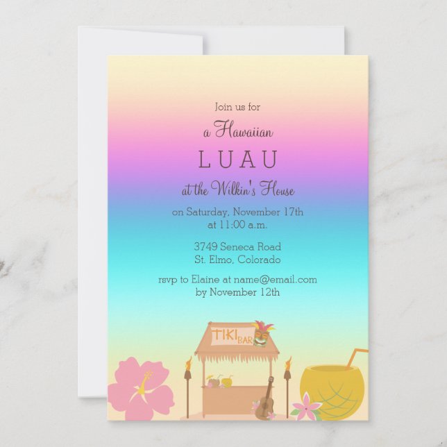 Tropisk hawaiiansk luau-inbjudan inbjudningar (Framsida)