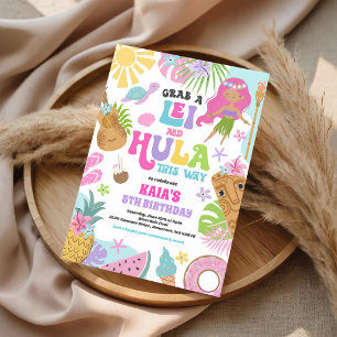 Tropisk Hawaiiansk Luau-pool Födelsedagsfest Inbjudningar