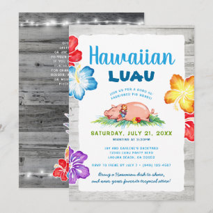 Tropisk hawaiiansk Luau Rustik blomstergrisljabb Inbjudningar