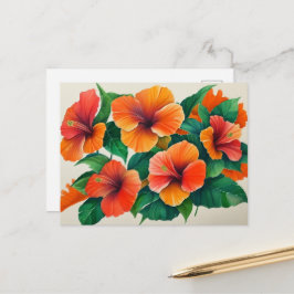 Tropisk hawaiiansk orange hibiskusblomma vykort