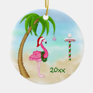 Tropisk helgdag för rosa Flamingo Julgransprydnad Keramik