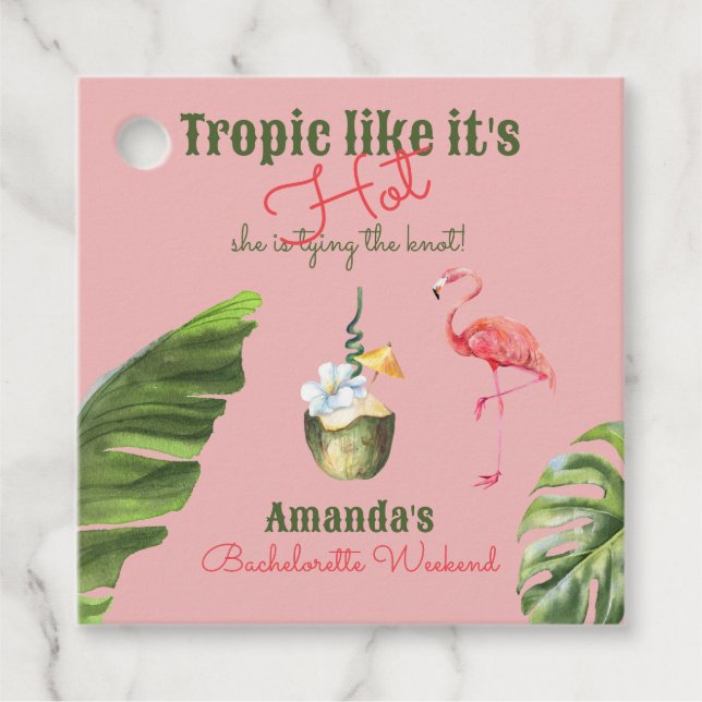 Tropisk het rosa Palm Springs möhippa Gåvor Etiketter (Framsida)