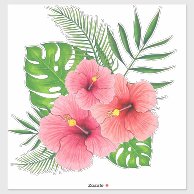 Tropisk Hibiscus Arrangemang vinyldeal Klistermärken (Ark)