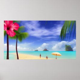 Tropisk hibiscus Beach-månljus (handflatan 3) Poster