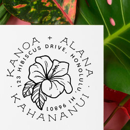 Tropisk Hibiscus Blommar par Returadress Självfärgande Stämpel