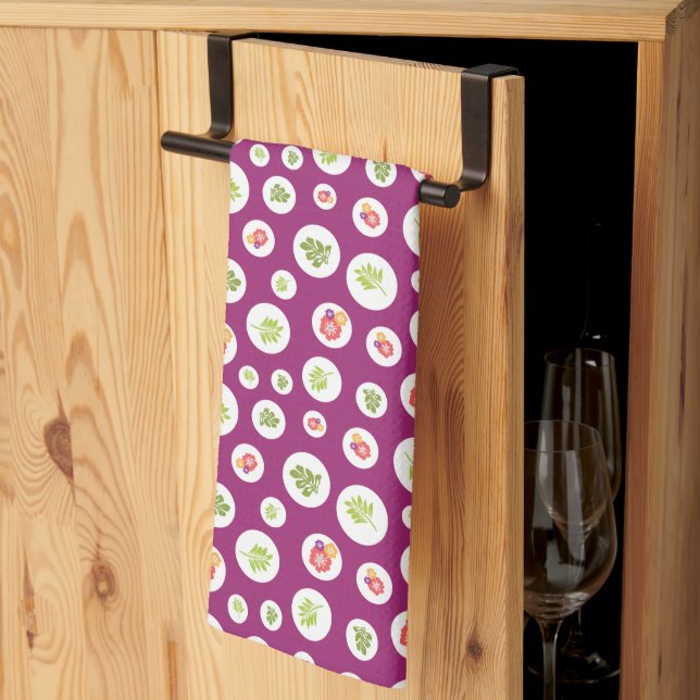 Tropisk Hibiscus Blommigt Grönt Löv Circle Mönster Kökshandduk (Thirds Fold)