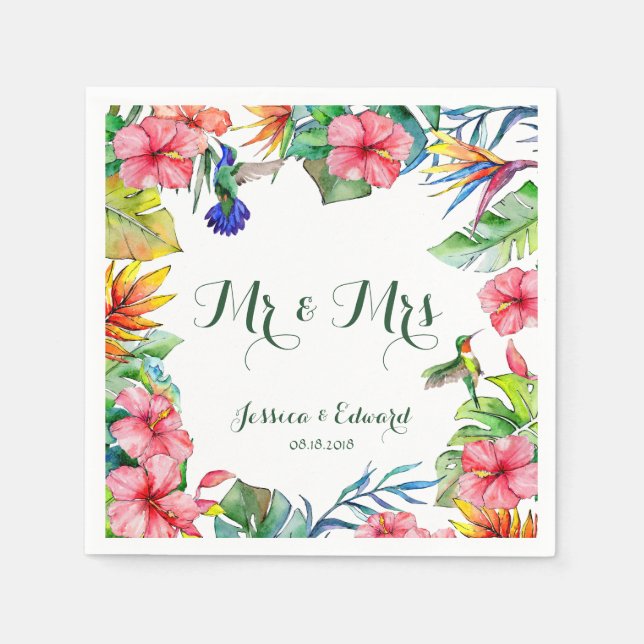 Tropisk Hibiscus Blommigt Hawaiian Bröllop Pappersservett (Framsidan)