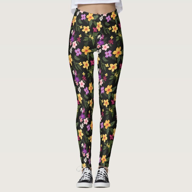 Tropisk Hibiscus-Blommigt Leggings (Framsida)
