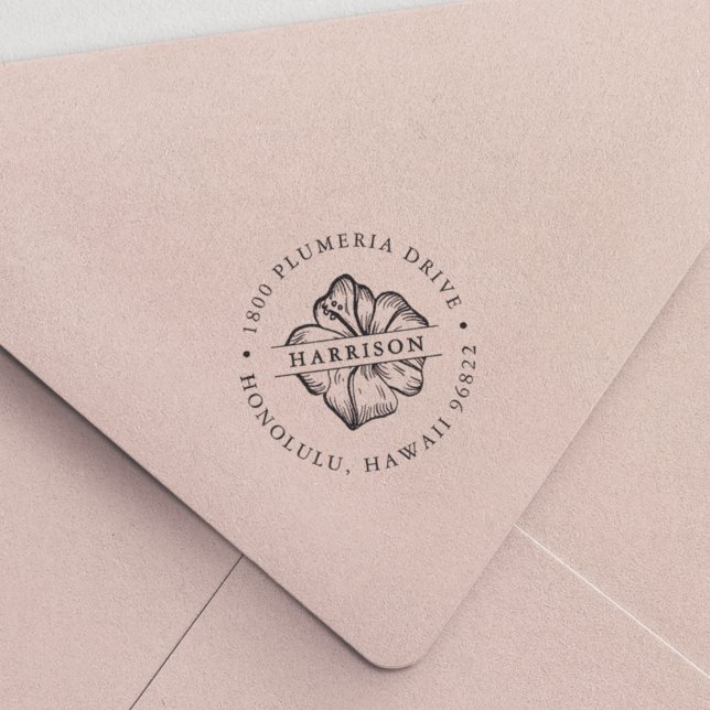 Tropisk Hibiscus Blund Returadress Självfärgande Stämpel (Skapare uppladdad)