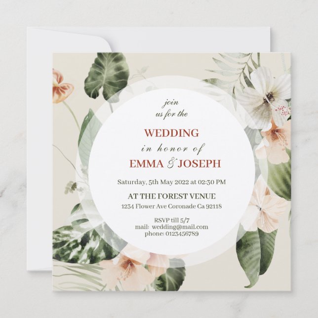 Tropisk hibiscus boho pastel blommigt Bröllop Inbjudningar (Framsida)