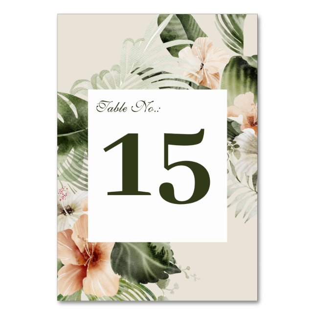 Tropisk hibiscus boho pastel Bröllop Bordsnummer (Framsidan)
