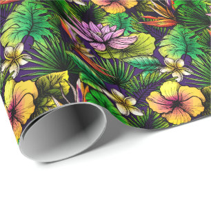 Tropisk hibiscus-fågel av paradislöv presentpapper