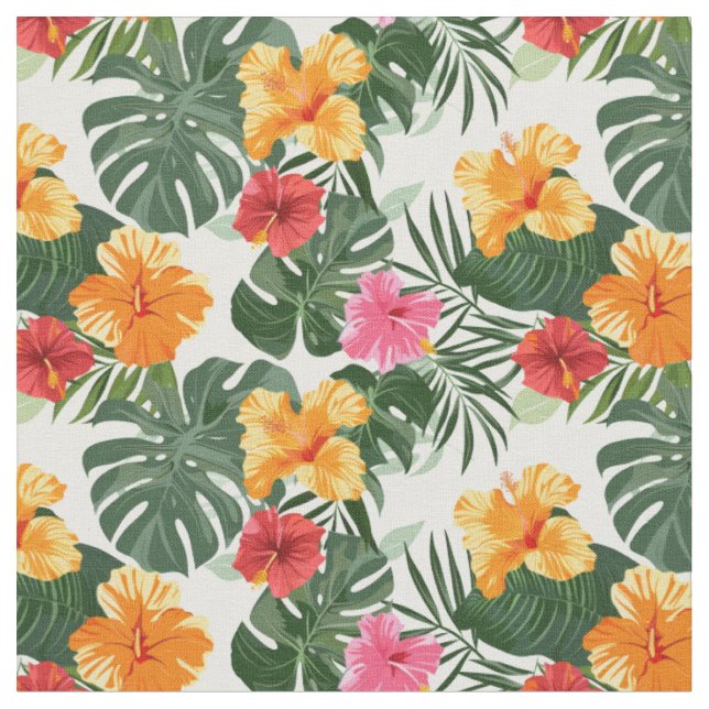 Tropisk Hibiscus Flower Mönster Tyg (Närbild)
