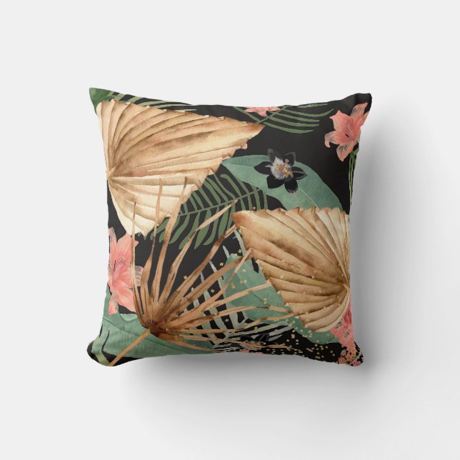 Tropisk Hibiscus Flower Torkad Handflatan Löv Kudde (Framsida)