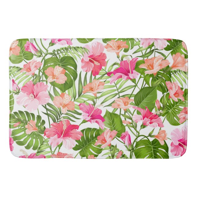 Tropisk hibiscus handflatan monstera mönster badrumsmatta (Framsidan)