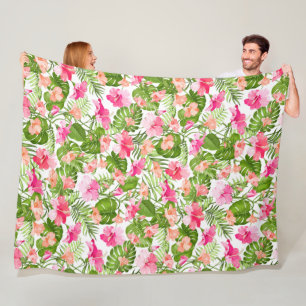 Tropisk hibiscus handflatan monstera mönster fleecefilt